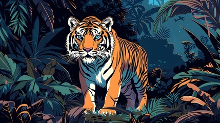 Regal Tiger Prowling Through Mystical Asian Jungle