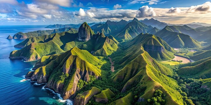 Aerial view over the rugged mountains of Macanao Peninsula, mountains, Macanao Peninsula, aerial view, landscape