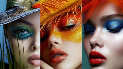 Vibrant close-up portraits showcasing bold makeup and colorful aesthetics. Perfect for beauty and fashion-themed projects.
