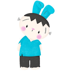 Cute Rabbit Frankenstein hand drawing 