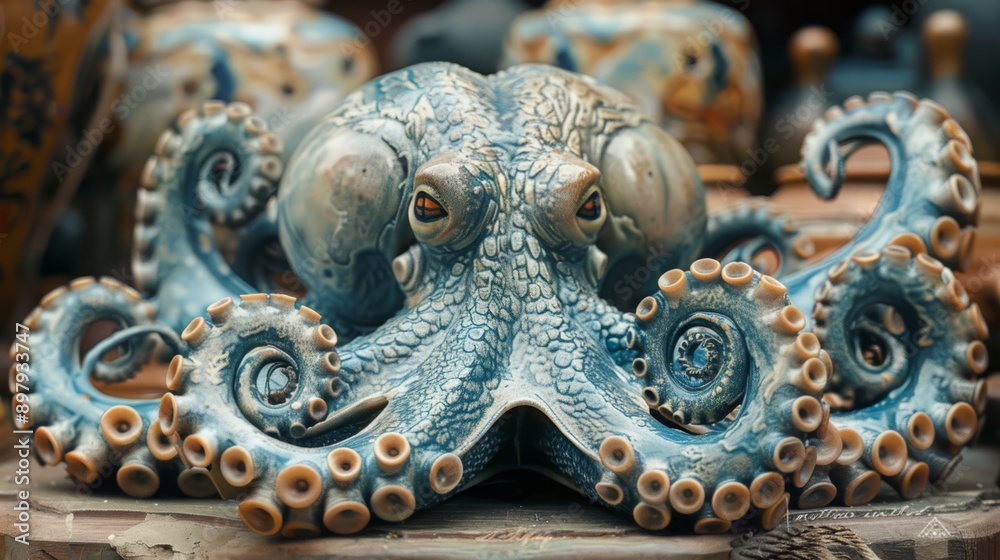 Wall mural enigmatic octopus in gothic japanese porcelain photography