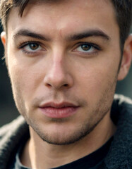 Obraz premium Close-up portrait of young man with short hair