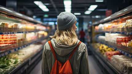 Obraz premium woman in supermarket, photography.