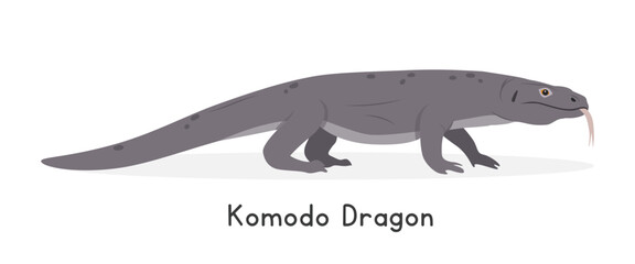 Komodo dragon vector illustration, cartoon clipart character, animal in flat style. Wild animals, wild creatures, wildlife concept. Komodo monitor vector design isolated on white background