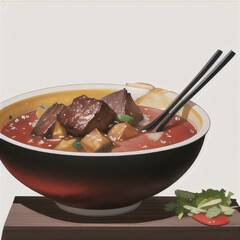 A hearty stew with rice and a mix of vegetables, featuring beef and spices, served in a bowl for a delicious and healthy meal