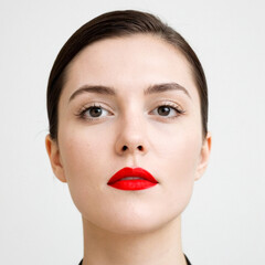 Woman with red lipstick looking at camera