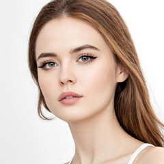 Fototapeta premium Woman with long brown hair and white tank top