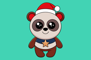 funny christmas panda vector art illustration