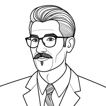 recommend clip art: Line art portrait of a man with glasses and mustache