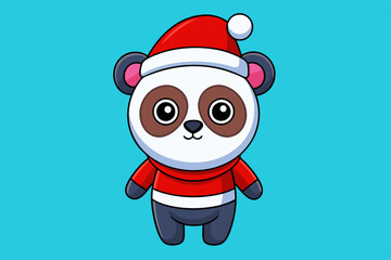 funny christmas panda vector art illustration