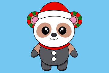 funny christmas panda vector art illustration
