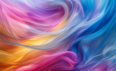 Obraz premium Abstract colorful waves blending pink, blue, and yellow hues.