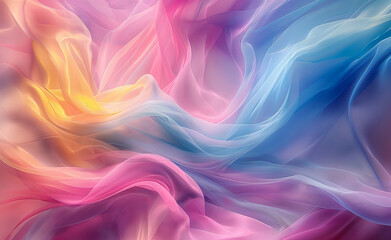 Obraz premium Abstract colorful waves blending pink, blue, and yellow hues.