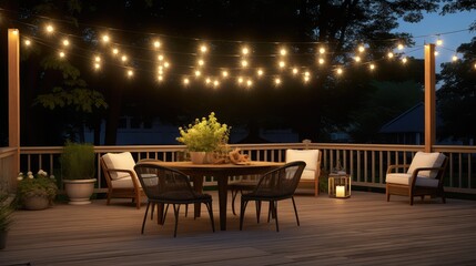 railing gold string lights