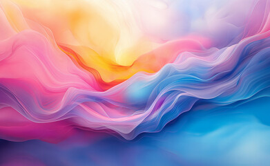 Obraz premium Abstract colorful waves blending pink, blue, and yellow hues.