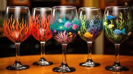 colorful painted wine glass