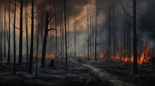 devastation burning trees