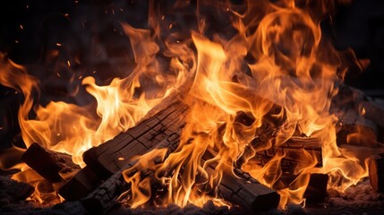 Intense blaze of red and orange fire contrasted against a dark canvas