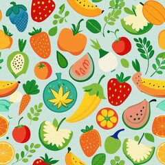 Seamless pattern of farm produce such as fruits and vegetables, Generative AI