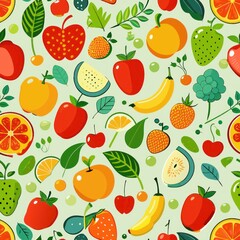 Obraz premium Seamless pattern of farm produce such as fruits and vegetables, Generative AI