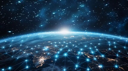 Obraz premium Communication technology for internet business. Very good global world network and telecommunication on earth cryptocurrency and blockchain and IoT
