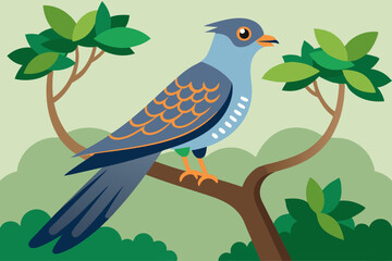 : Cuckoo on tree vector art illustration