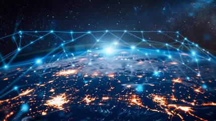 Obraz premium Communication technology for internet business. Very good global world network and telecommunication on earth cryptocurrency and blockchain and IoT
