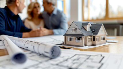 Couple discussing house plans with architect