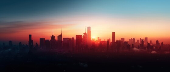 Fototapeta premium Stunning Urban Skyline at Sunrise with Vibrant Colors and Modern Architecture