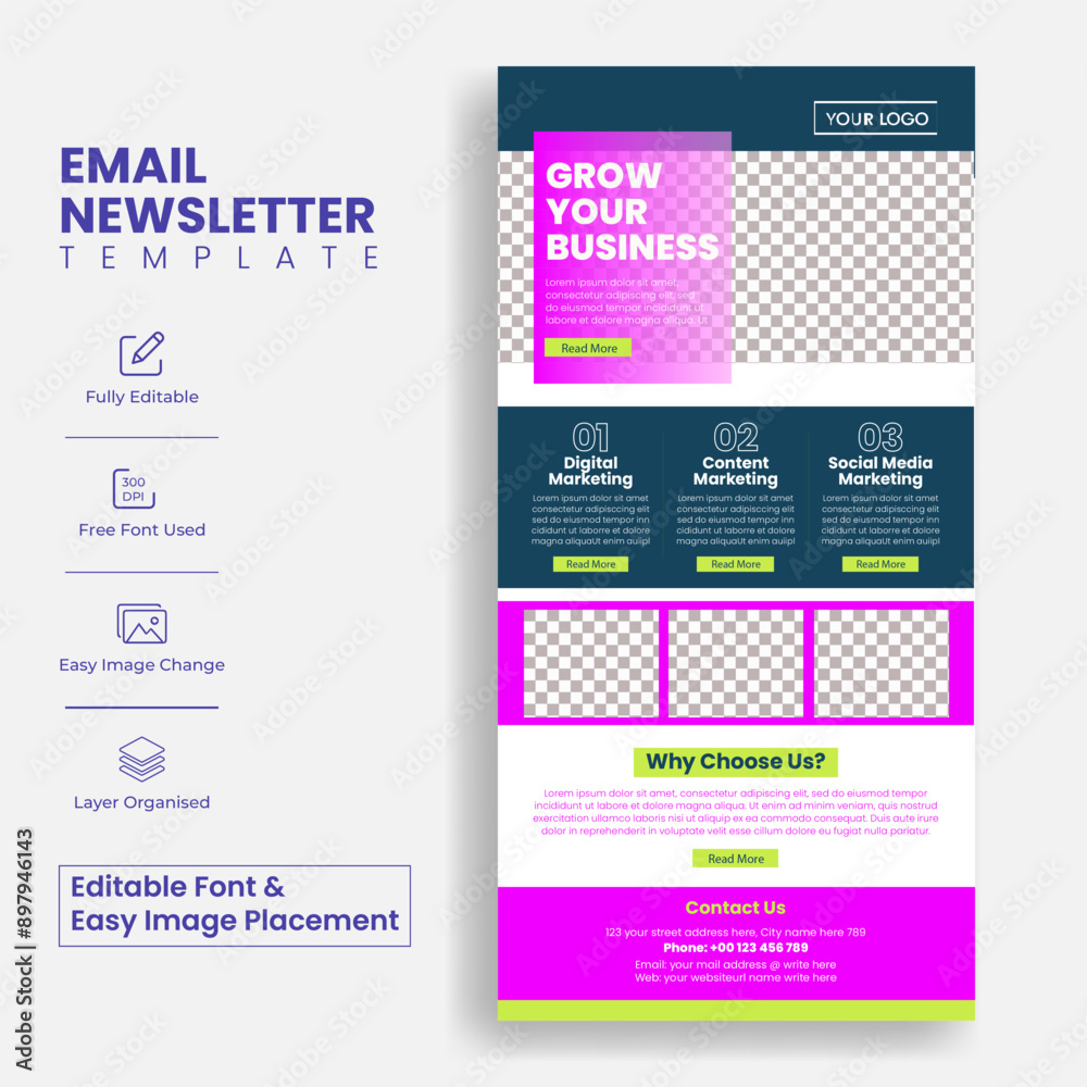 Wall mural editable email newsletter template for corporate business web page ui interface layout design suitab