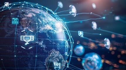 Obraz premium Communication technology for internet business. Very good global world network and telecommunication on earth cryptocurrency and blockchain and IoT