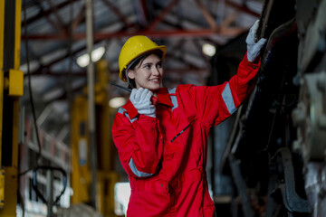 Engineer checking construction process railway and checking work on railroad station . Railway...