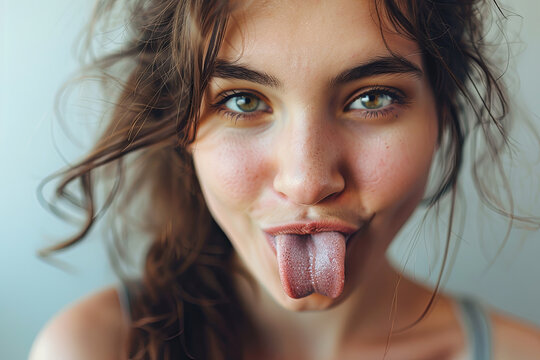 Funny woman sticking out her tongue