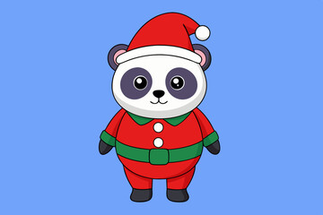 funny christmas panda vector art illustration