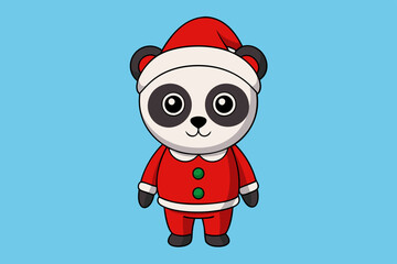 funny christmas panda vector art illustration