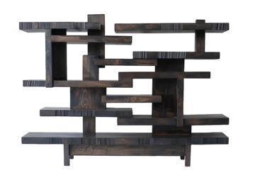 Modern abstract wooden bookshelf with geometric design, ideal for contemporary home decor and stylish storage solutions.