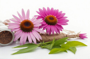 Echinacea, herbal medicine on white background