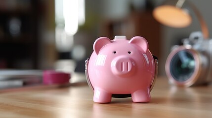 Obraz premium Pink Piggy Bank on Table