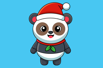 funny christmas panda vector art illustration
