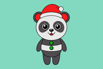 funny christmas panda vector art illustration