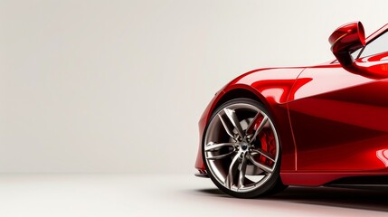 Shiny red sports car with aerodynamic curves, placed on an isolated background, providing a spacious area for text overlay and marketing materials