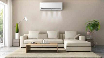 Fresh Natural Air in a Contemporary Living Room with an Energy-Efficient Air Conditioner