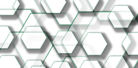 Abstract white background with hexagons. Abstract hexagon polygonal pattern background vector. white and green abstract geometric hexagon pattern background with white.  Vector Illustration.