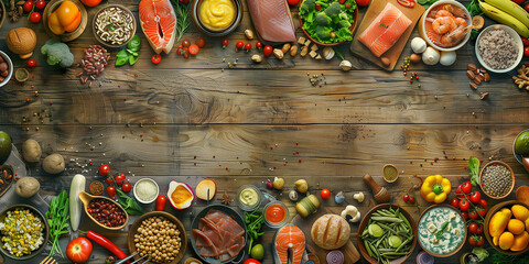 Verschiedene gesunde Speisen. Ausgewogene Ernährung.