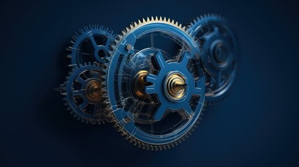 Abstract Gear Mechanism, Blue and Gold