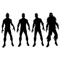 Zombie silhouette vector set white background