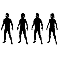 Zombie silhouette vector set white background