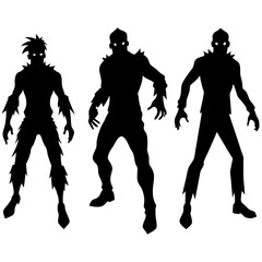 Zombie silhouette vector set white background