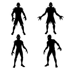 Zombie silhouette vector set white background