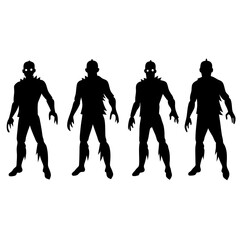 Zombie silhouette vector set white background